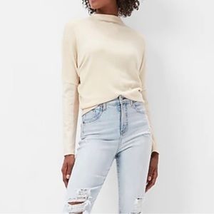 Express Off-White Sweater with Faux Leather Sleeves